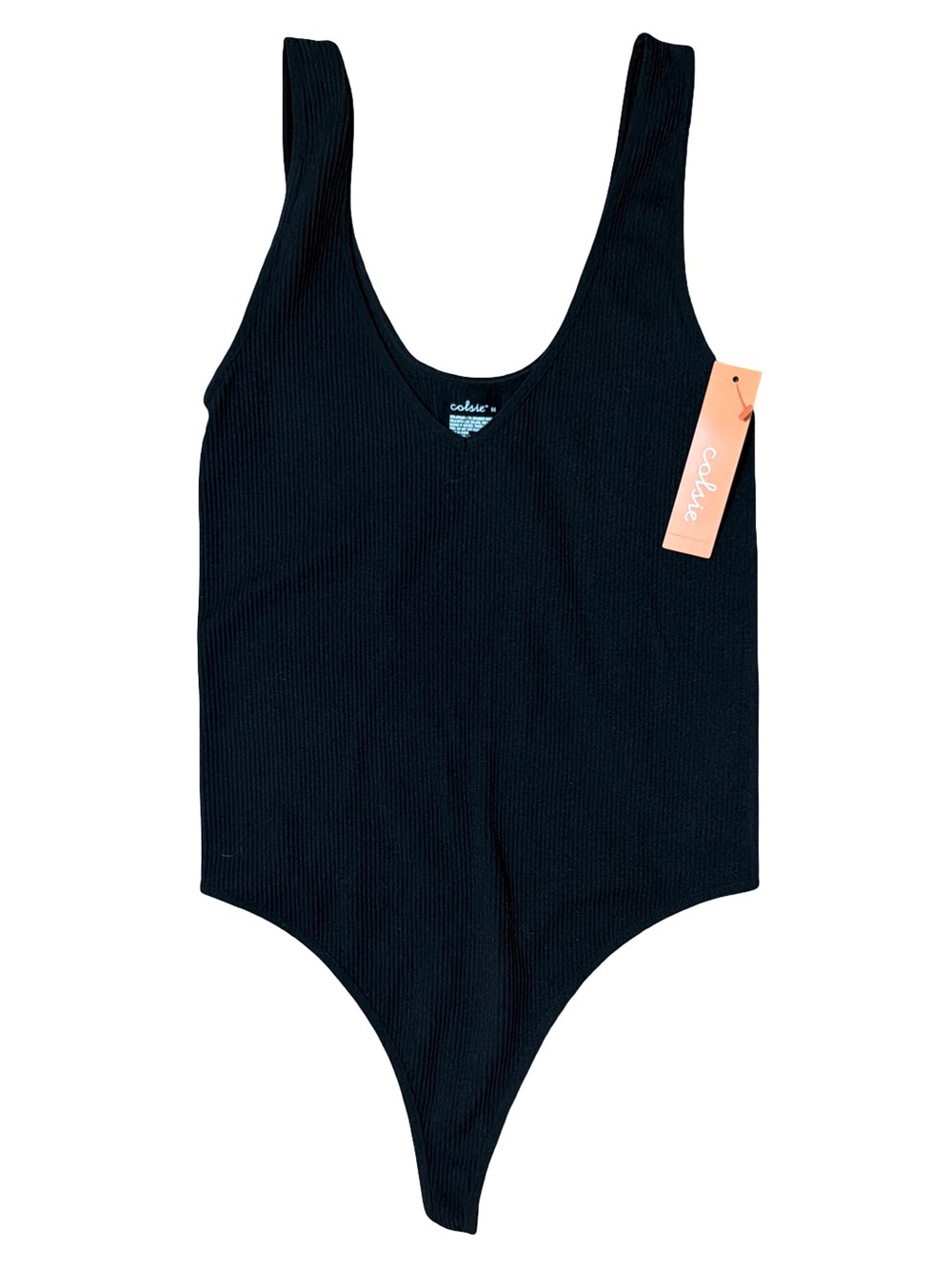 Colsie Black Ribbed Scoop Neck Bodysuit